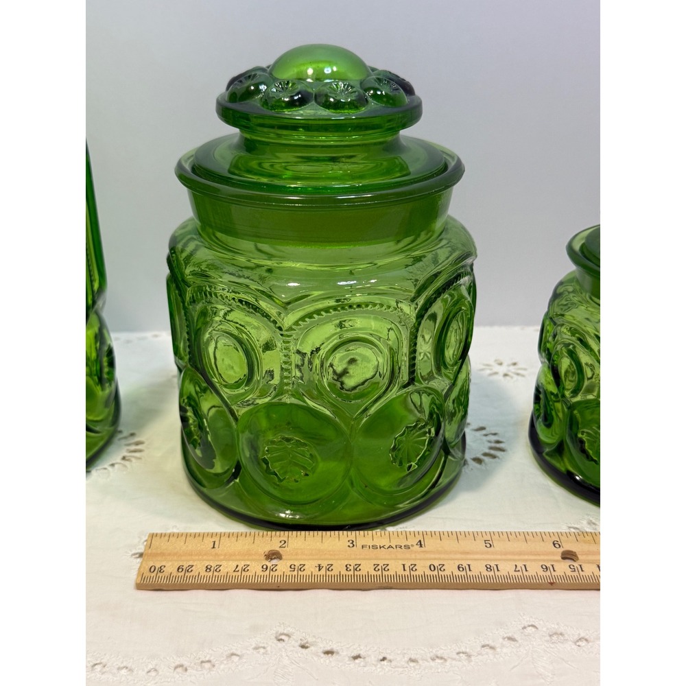 Vintage LE Smith Moon and Star Green Glass Canister Set 4 Piece Apothecary Jars - Picture 6 of 16